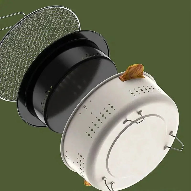 Portable Barbecue Grill Korean Charcoal Stove Stainless Steel Split BBQ