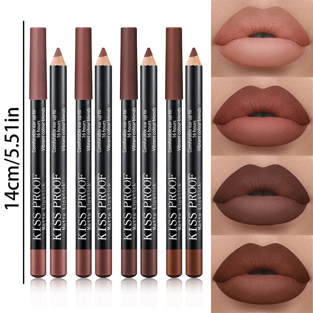 4Pcs/Set Wood Lipstick Nude Brown, Velvet Matte, Long Lasting Waterproof