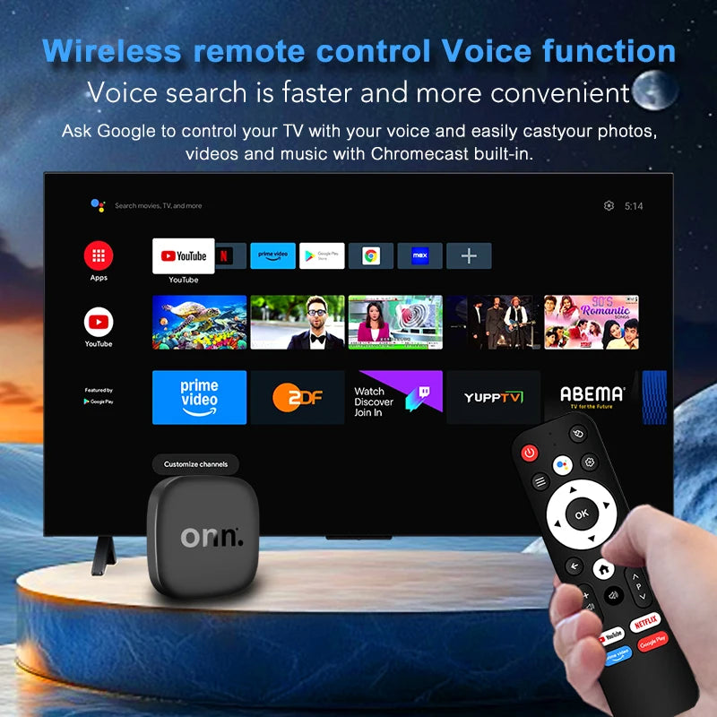 Onn 4K Android 13 Smart TV Box 4K Quad Core Set-Top Box 5G Connectivity 8GB 128G Voice Remote