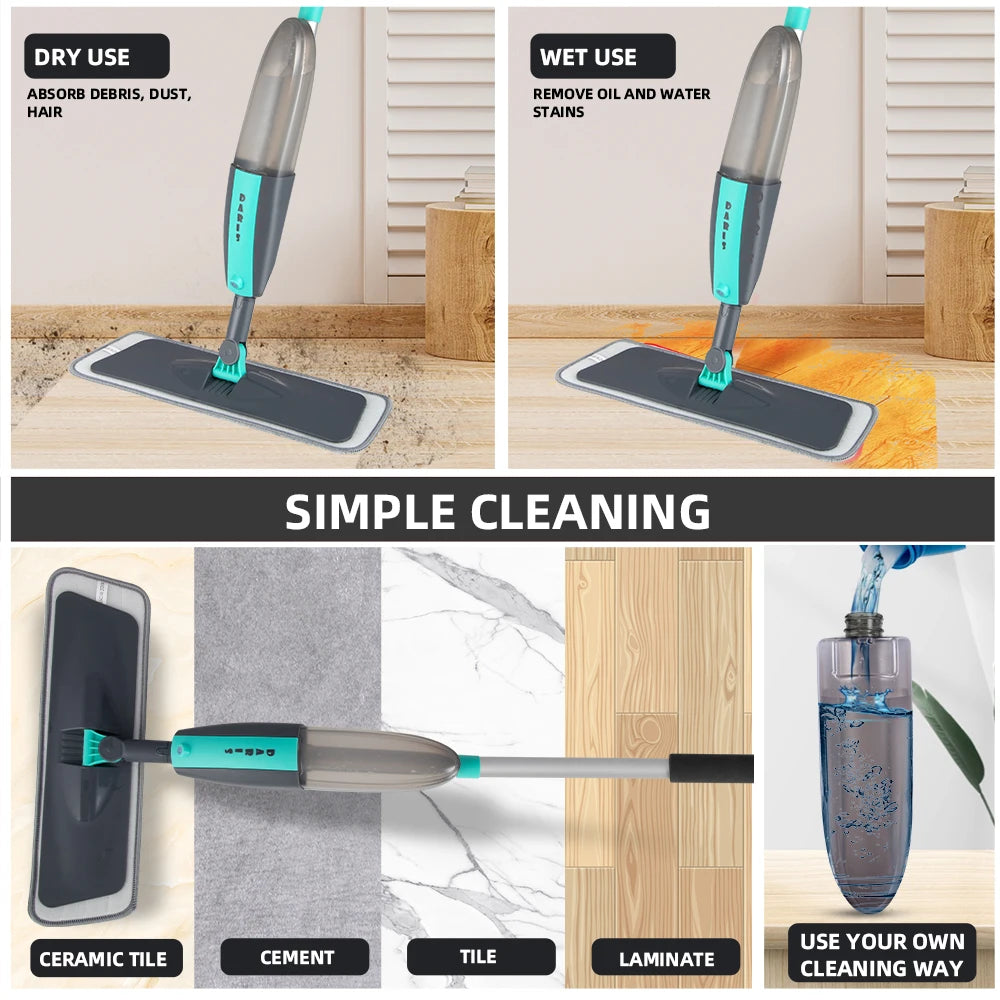 Magic Floor Cleaning Sweeper Brooms With Microfiber Pads 360° Rotation