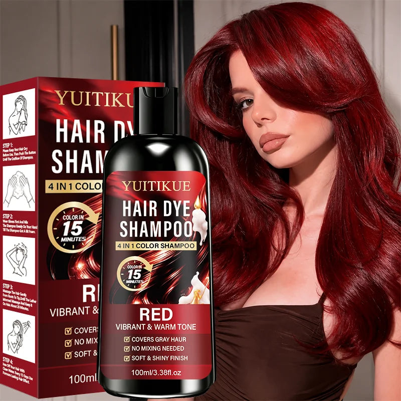 100ml Red 4IN1 Hair Color Shampoo 15 Mins Fast Dye Cover Grey Hair