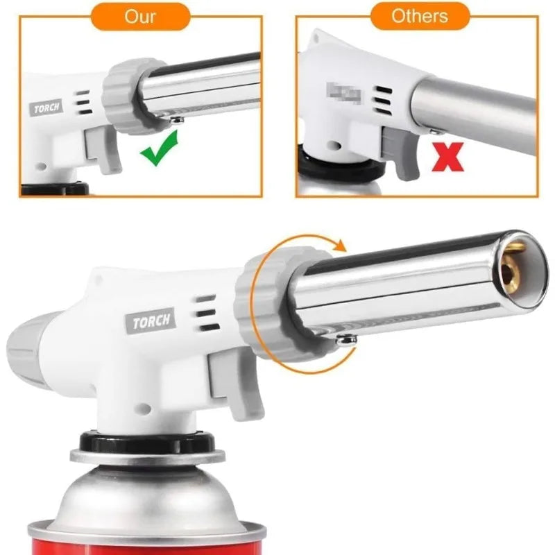 Butane Gas Torch Head for Camping BBQ Baking Welding - Metal Flame Gun Fire Maker Lighter Outdoor Cooking（Gas Not Included）