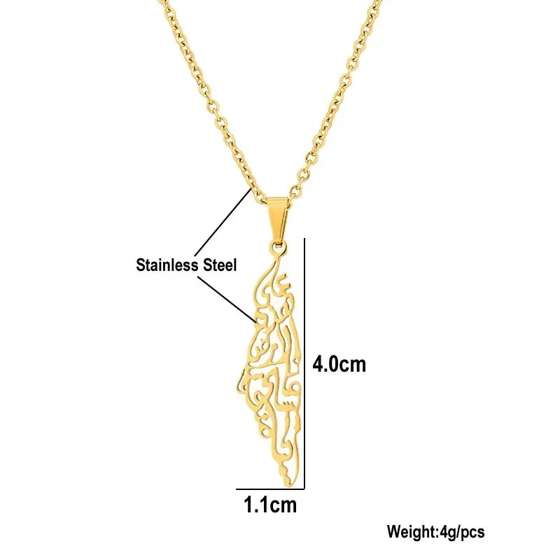 YILUOCD Palestine Map Pendant Necklace Arabic National Jewelry Fashion Stainless Steel Israel Chain Necklaces for Women