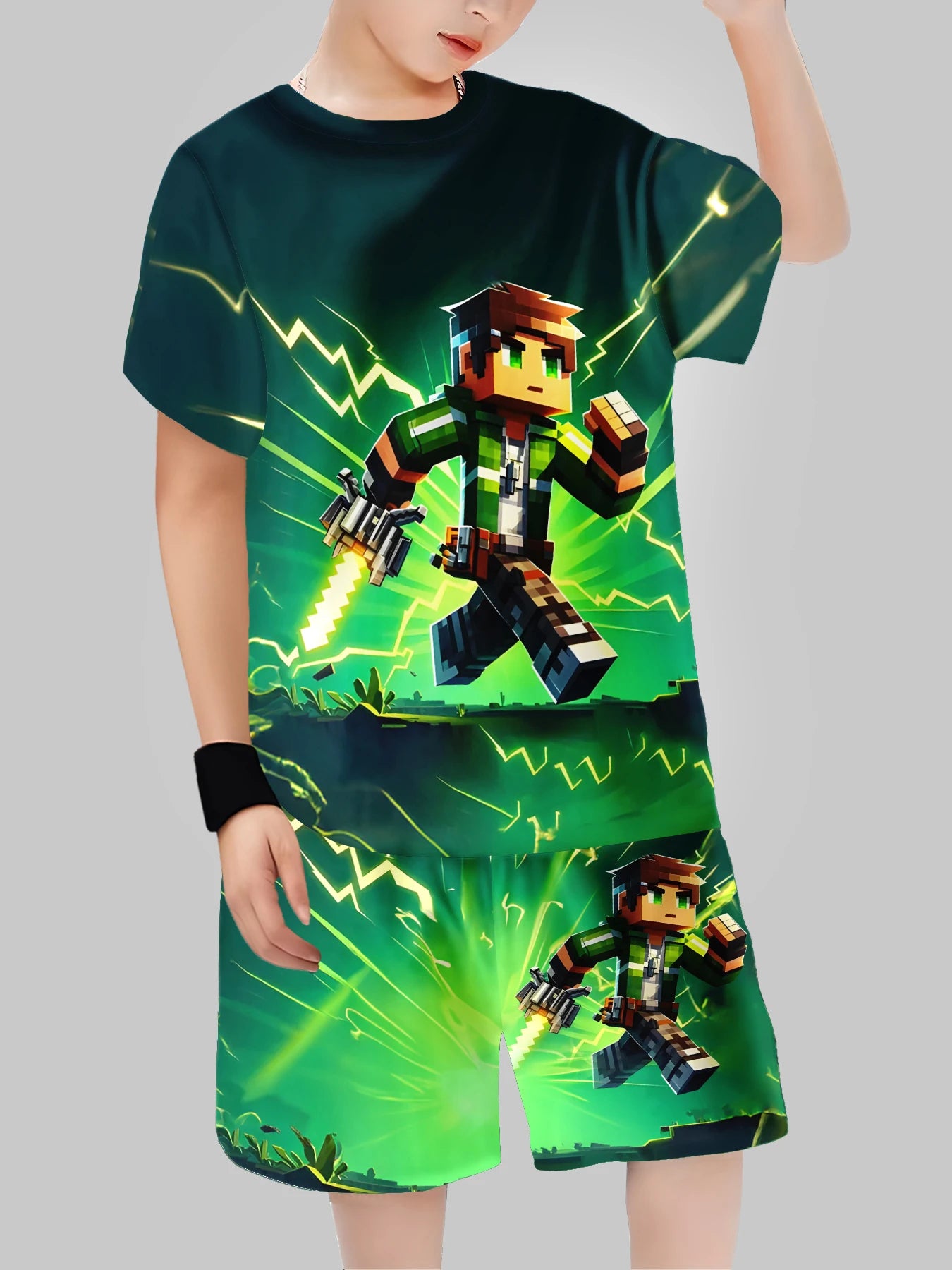 new Block Man Digital Printing Cross Border Children's Clothing Casual Short Sleeved T-shirt Boys' Clothing