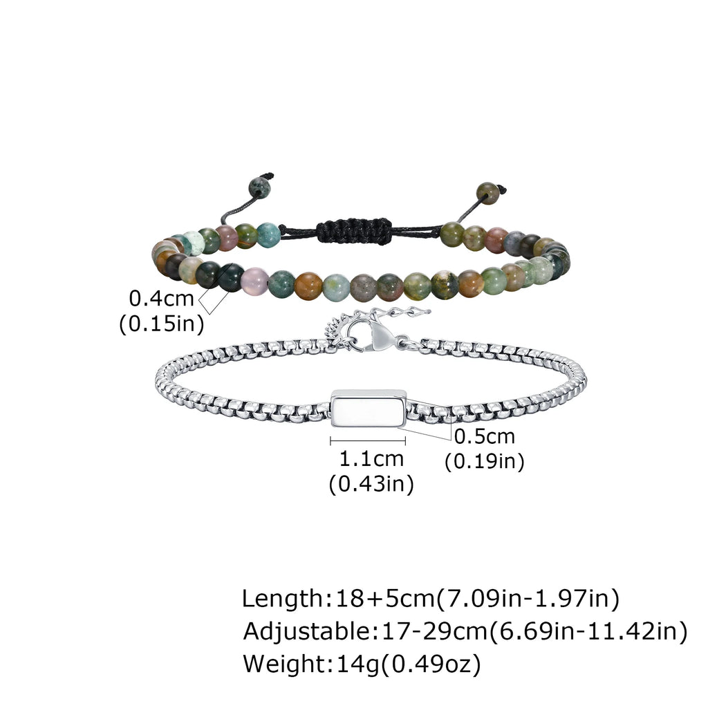 2pcs Bracelet for Men Boys,Adjustable Woven 4mm