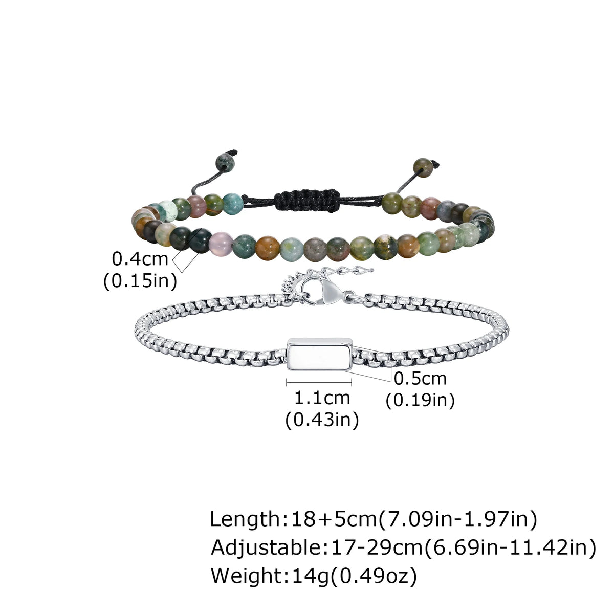 2pcs Bracelet for Men Boys,Adjustable Woven 4mm