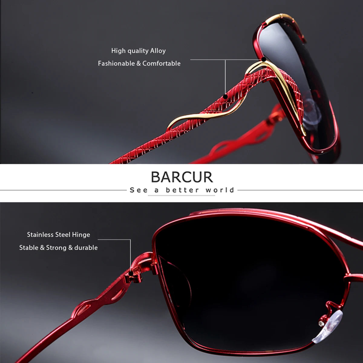 BARCUR Women Sunglasses Fashion Brand Women Casual Apparel Accessories Vintage Metal UV400 Polarized Sunglasses Oculos De Sol