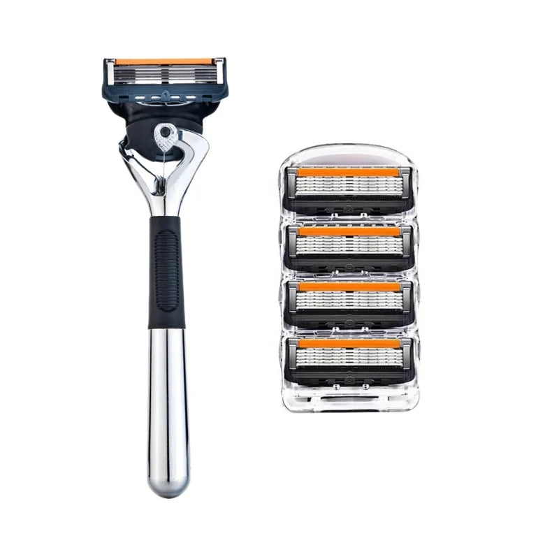 New Professional Five Layer Fusion Shaver with Metal Handle, Suitable for Men's Manually Reusable Hair Clippers and Shaver Acces