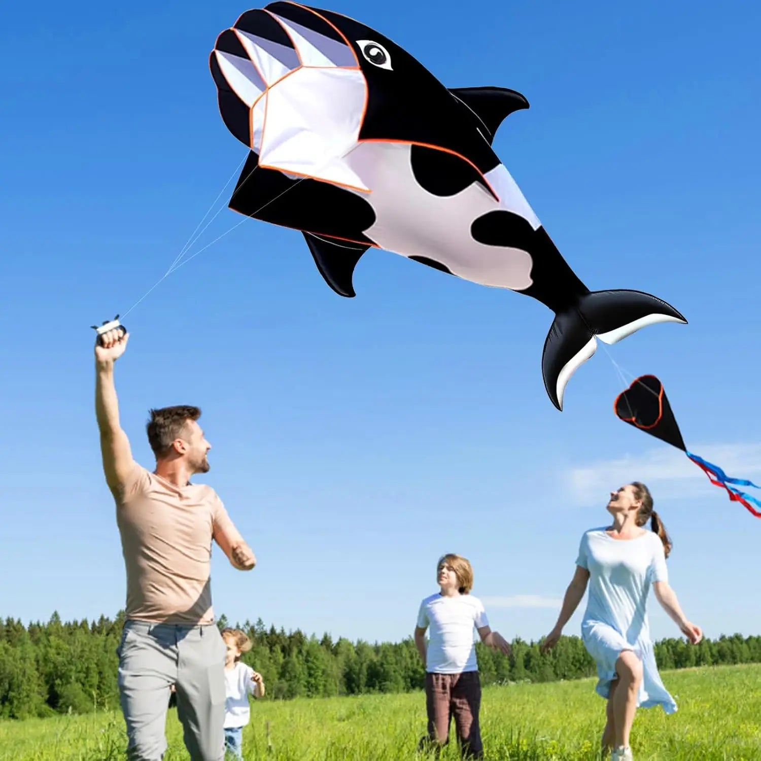 New Arrive  Outdoor Fun Sports Single Line 57Inch Black Software Whale/ Dolphin Kite / Animal Kites With 14cm Wheel Good Flying