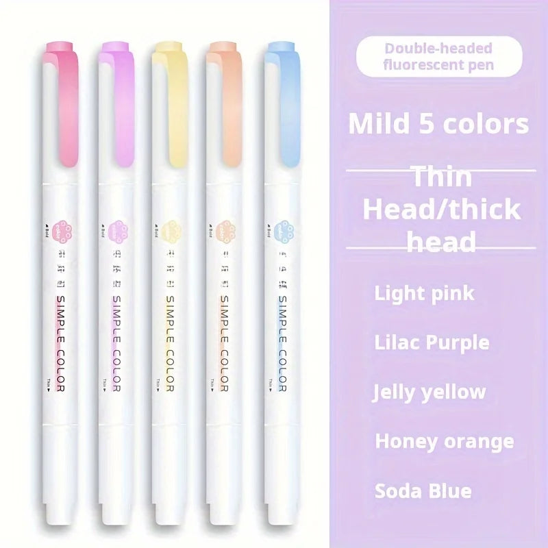 5pcs Dual-Tip Highlighters, 20 Vibrant Colors