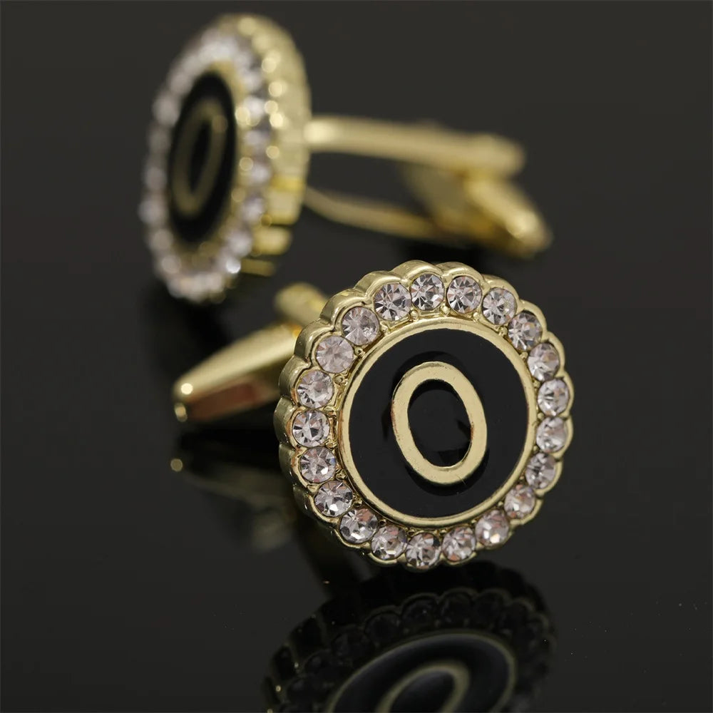 26 Initial Capital Letter A-Z Mens Cufflinks Galaxy Golden Color Gear Shape Crystal Cuff Links Formal Shirt Suit Jewelry Gift