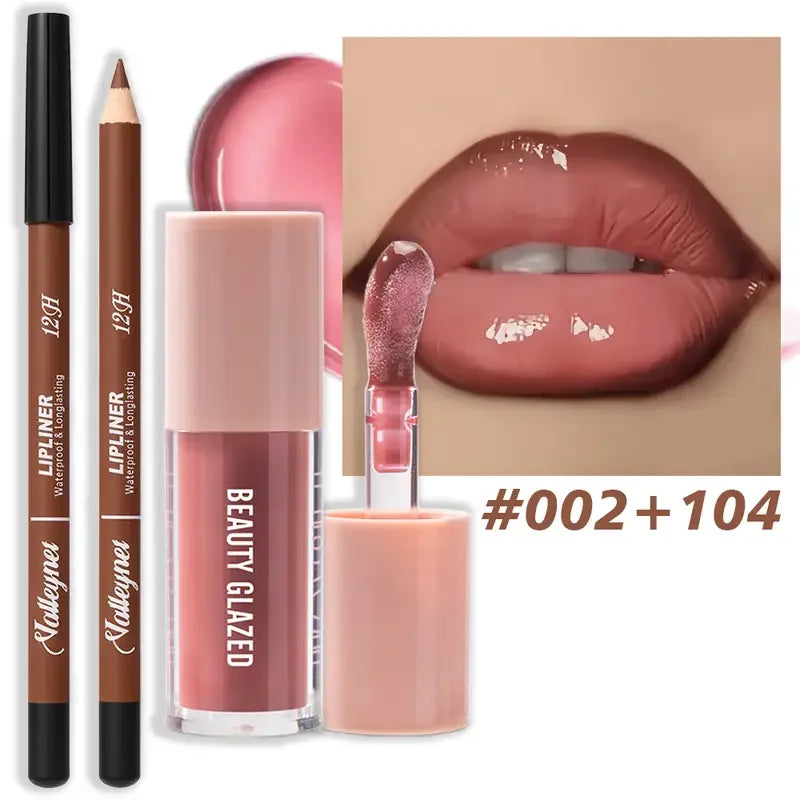 2pcs Waterproof Long-Lasting Matte Lip Makeup Set - Lip Liner & Glaze Combo with Pencil Texture