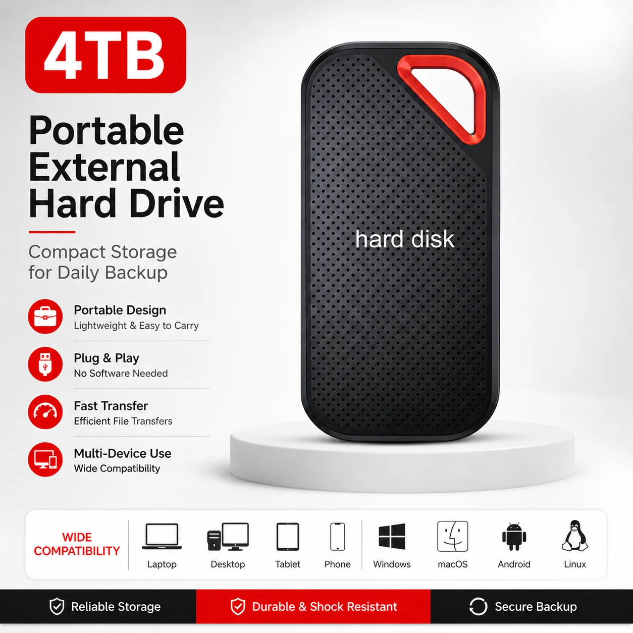 2TB External Hard Drive Portable SSD USB-C Fast & Compact  Data Storage for Laptop Mac PC