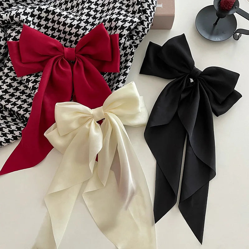 Solid Color Bow Ribbon Hair Clip New Women Large Bowknot Barrettes