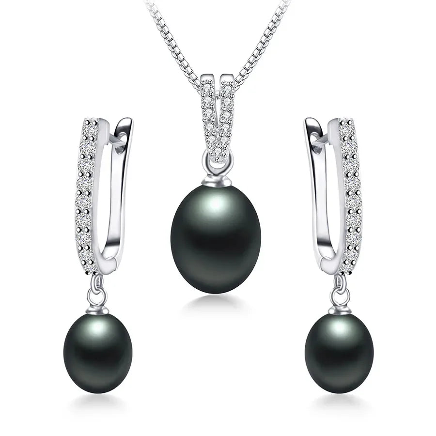 YWYC Horseshoe 8-9mm Rice Freshwater Pearl Earrings&Necklaces
