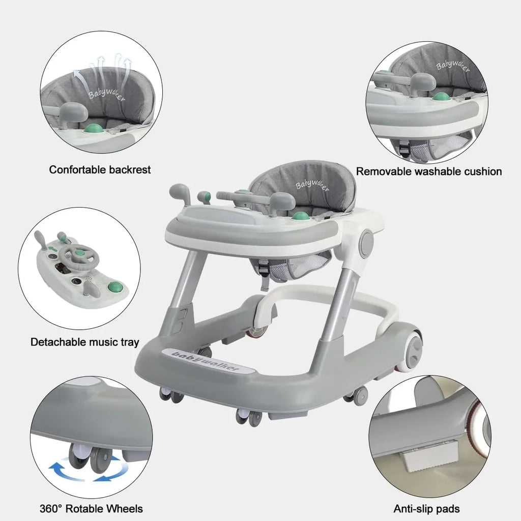 2 in 1 Baby Walker, Toddler Baby Push Walker with Removable Feeding Tray and Music Tray(Without Battery), Activity Walker