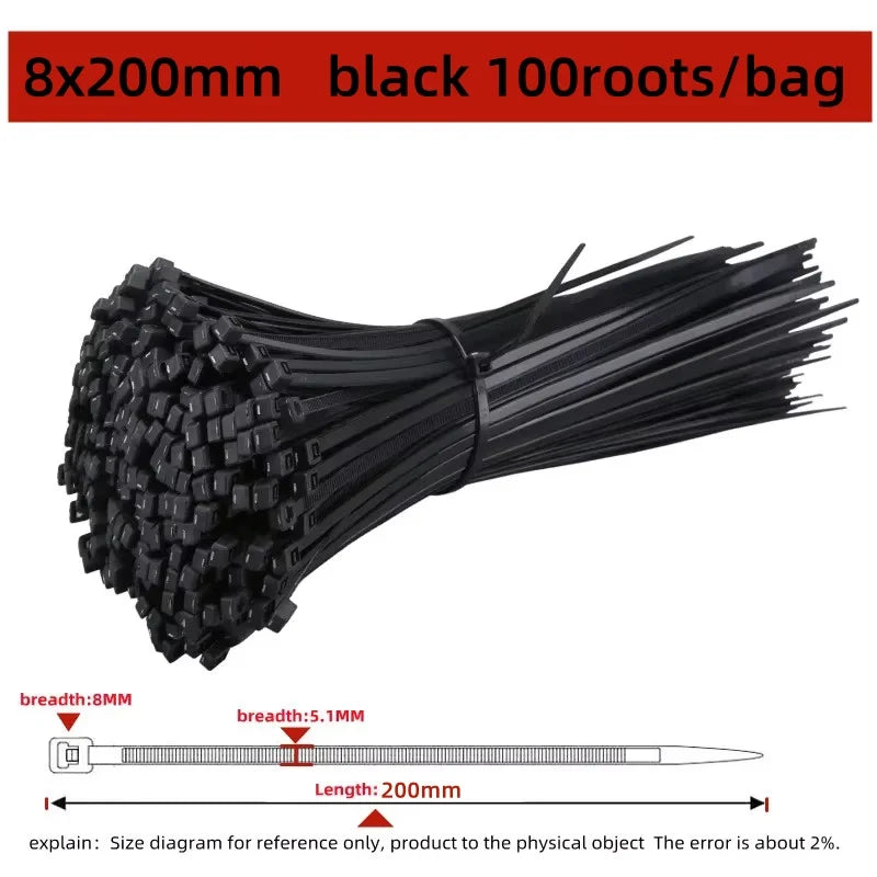 100Pcs Nylon Cable Ties Adjustable Self-locking Cord Ties Straps Fastening Loop Reusable Plastic Wire Ties For Home Office