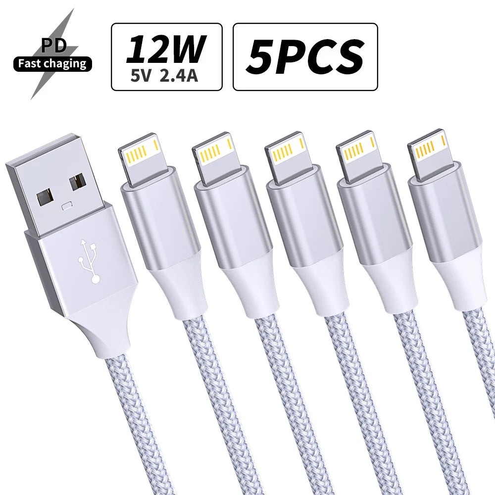 5Packs USB To Lightning Cable For IPhone, Fast Charging Cable Data