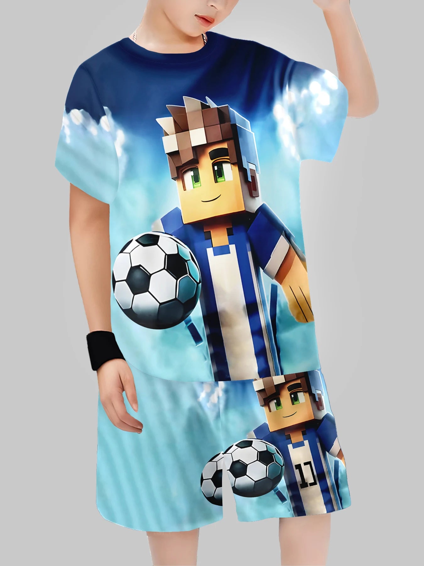 new Block Man Digital Printing Cross Border Children's Clothing Casual Short Sleeved T-shirt Boys' Clothing