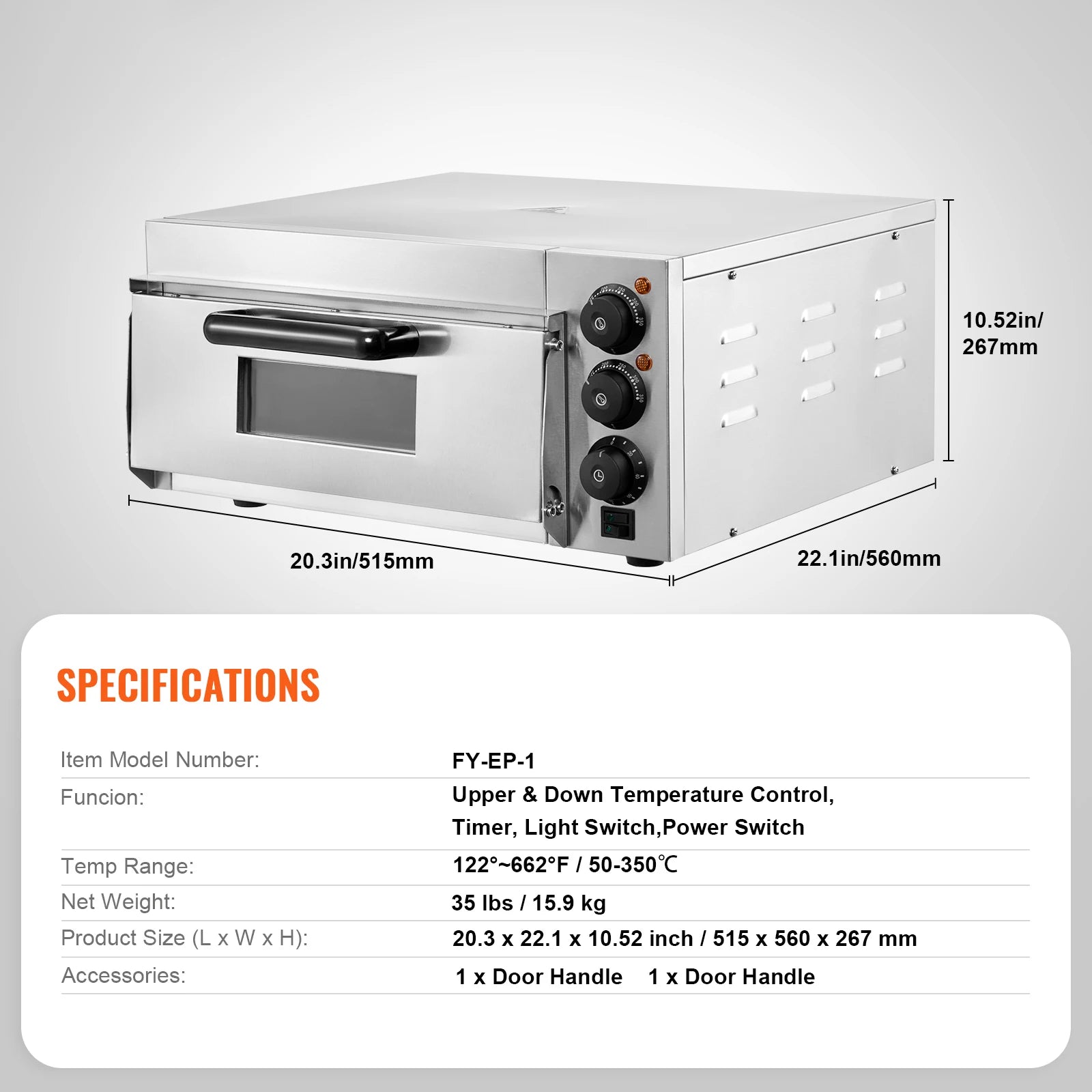 SucceBuy Commercial Pizza Oven Countertop Stainless Steel Electric Pizza Oven with Stone and Handle Indoor Pizza Maker for Home
