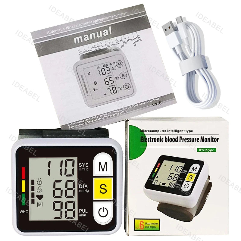 LCD Display Wrist Blood Pressure Monitor Tonometer Tensiometer Automatic Digital Pulsometer Sphygmomanometer Family Diagnostic