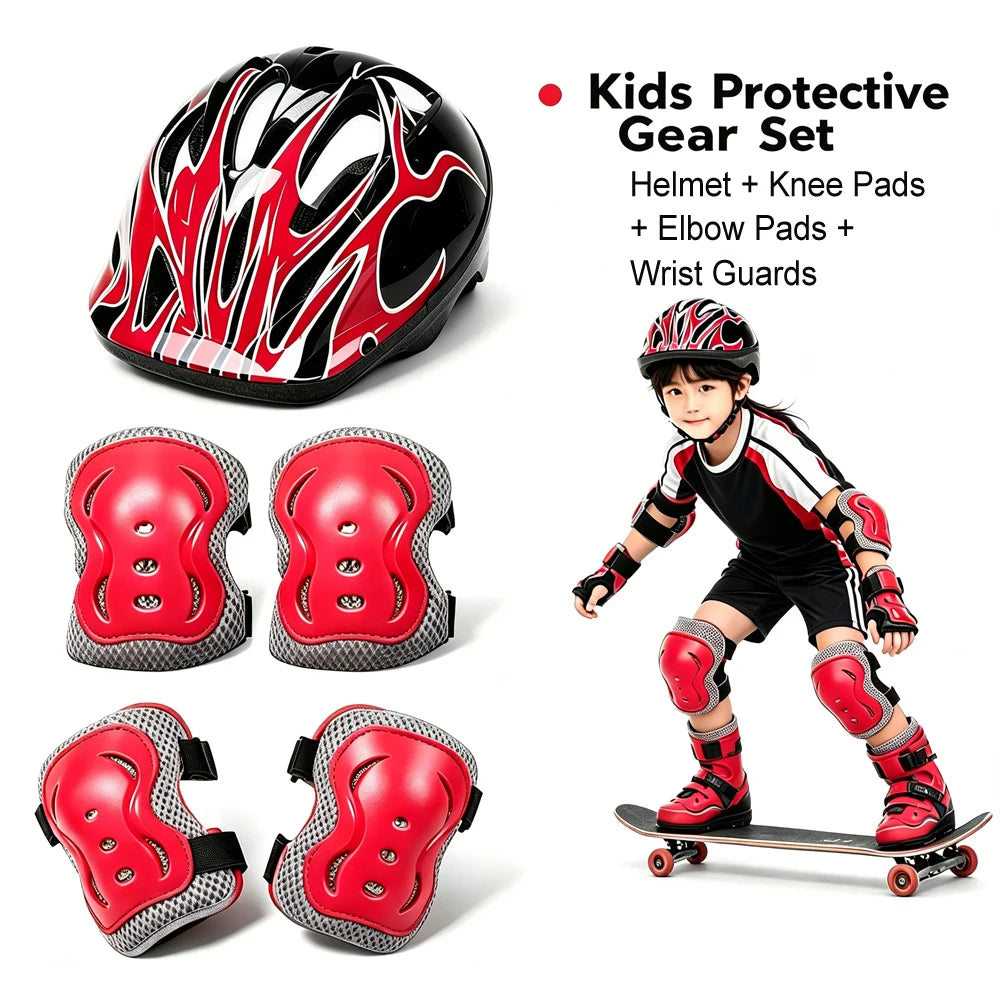 3-in-1 Safety Kit: Adjustable Bike Helmet + Knee/Elbow Pads + Wrist Guards for Active Girls Boys Age 3-10 Outdoor Play