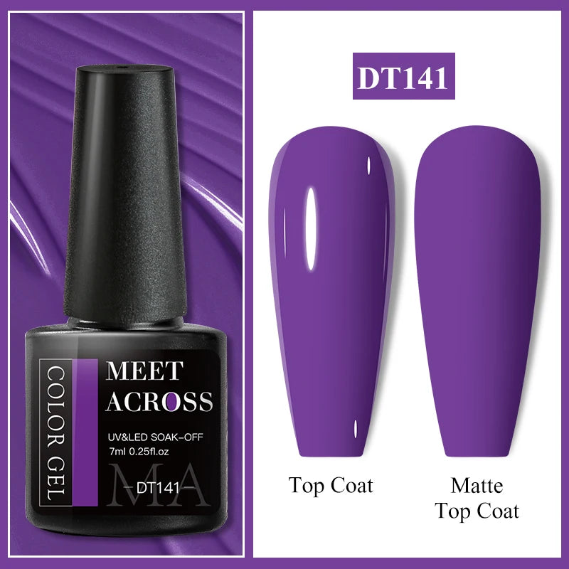 MEET ACROSS 7ml Purple Nail Gel Polish Semi Permanent Nail Art For Nails Decoration