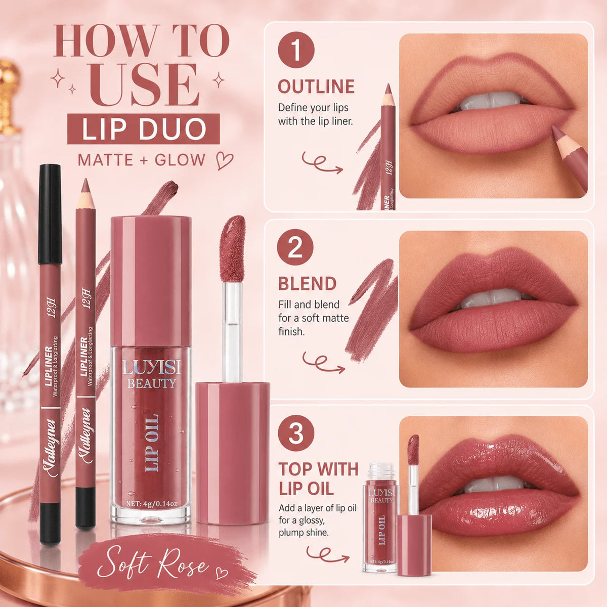 2Pcs Lip Makeup Set:1pc Velvet Matte Lip Liner+1pc