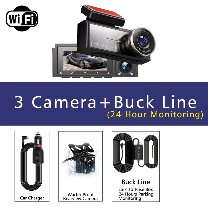 3 Channel Dash Cam HD 1080P Wifi Inside Vehicle Car DVR