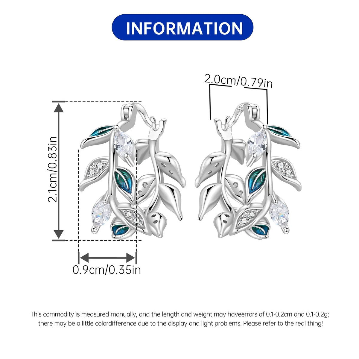 S925 Sterling Silver Leaf Hoop Earrings, Natural Plant Design