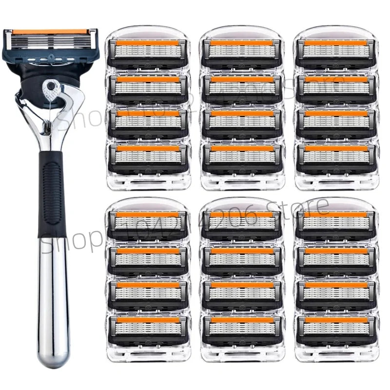 New Professional Five Layer Fusion Shaver with Metal Handle, Suitable for Men's Manually Reusable Hair Clippers and Shaver Acces