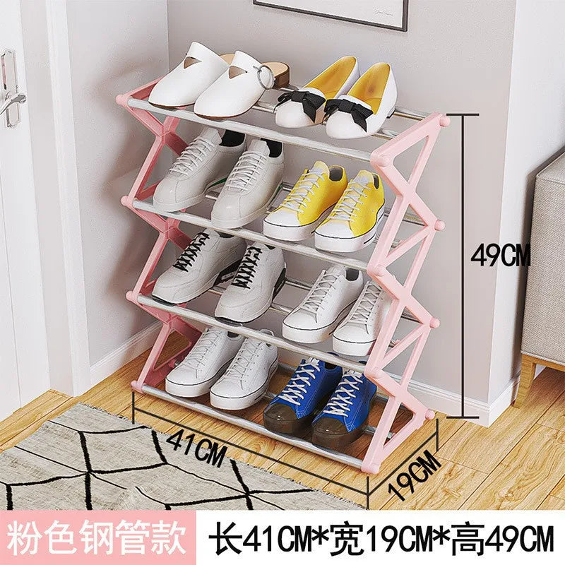 4-Tier X-Type Space Saving Shoe Rack, Solid Color Easy Assembly