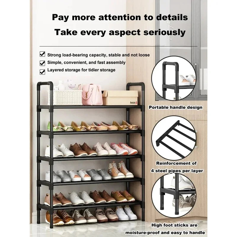 Black Elevated Shoe Rack Small  Simple Multi-layer Shoe Cabinet Home Entrance