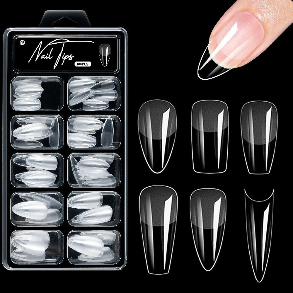 100pcs/box 10 types Fake Nail Tips Coffin Press on Nail Clear Full Cover