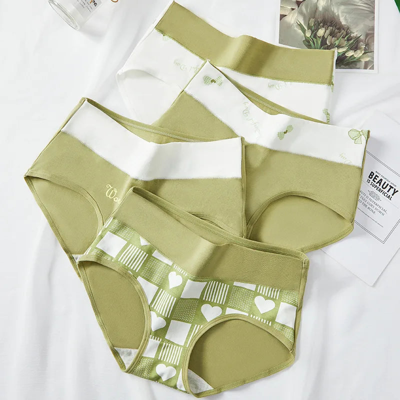 4Pcs Women Cotton Panties High Waist Underwear Fashion