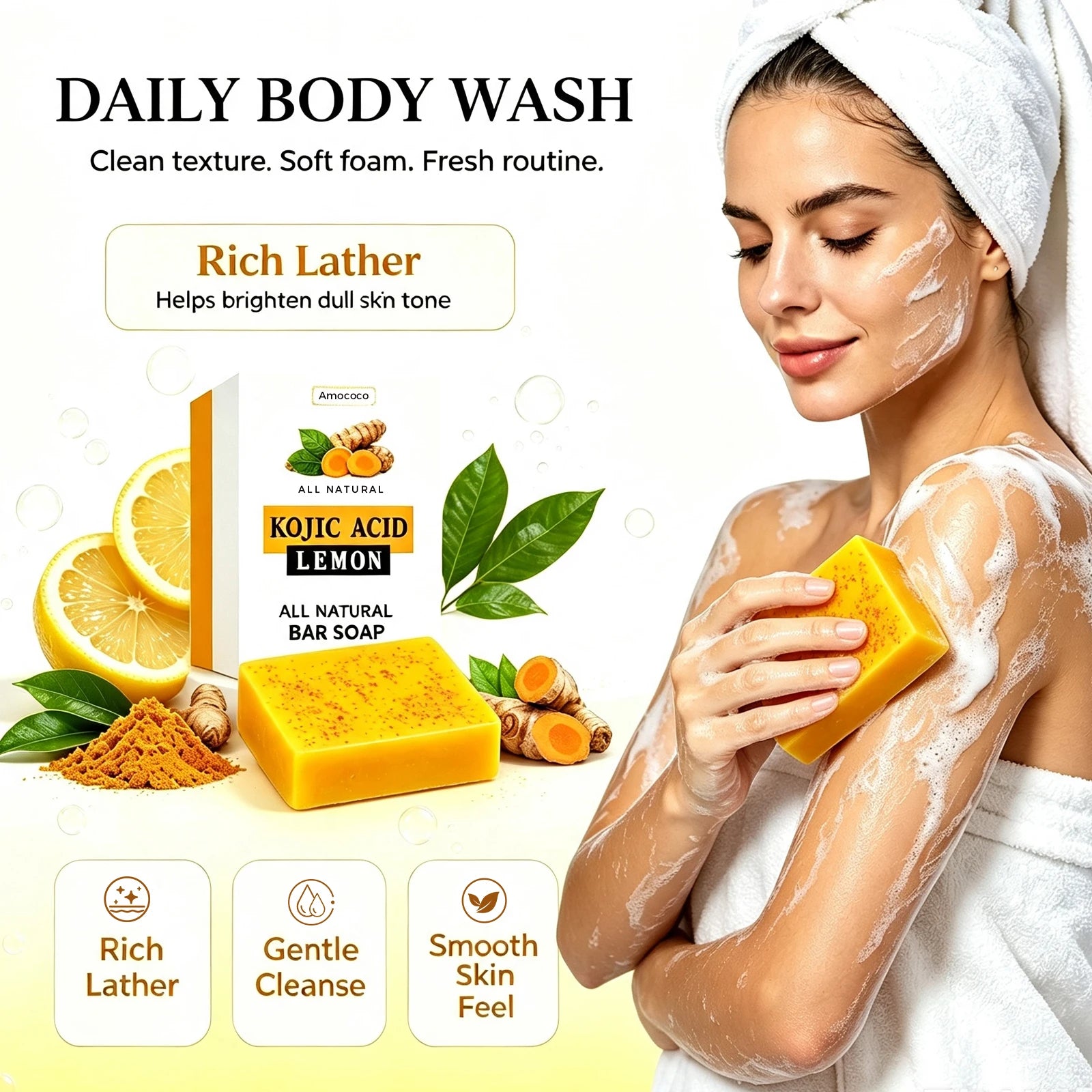 Amococo Turmeric Kojic Acid Soap 100g Deep Cleansing Bar