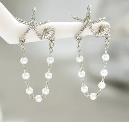 2026 Trendy Gold Color Starfish Stud Earrings for Women Small Star Imitation Pearl Pendant Earring Summer Beach Daily Jewelry