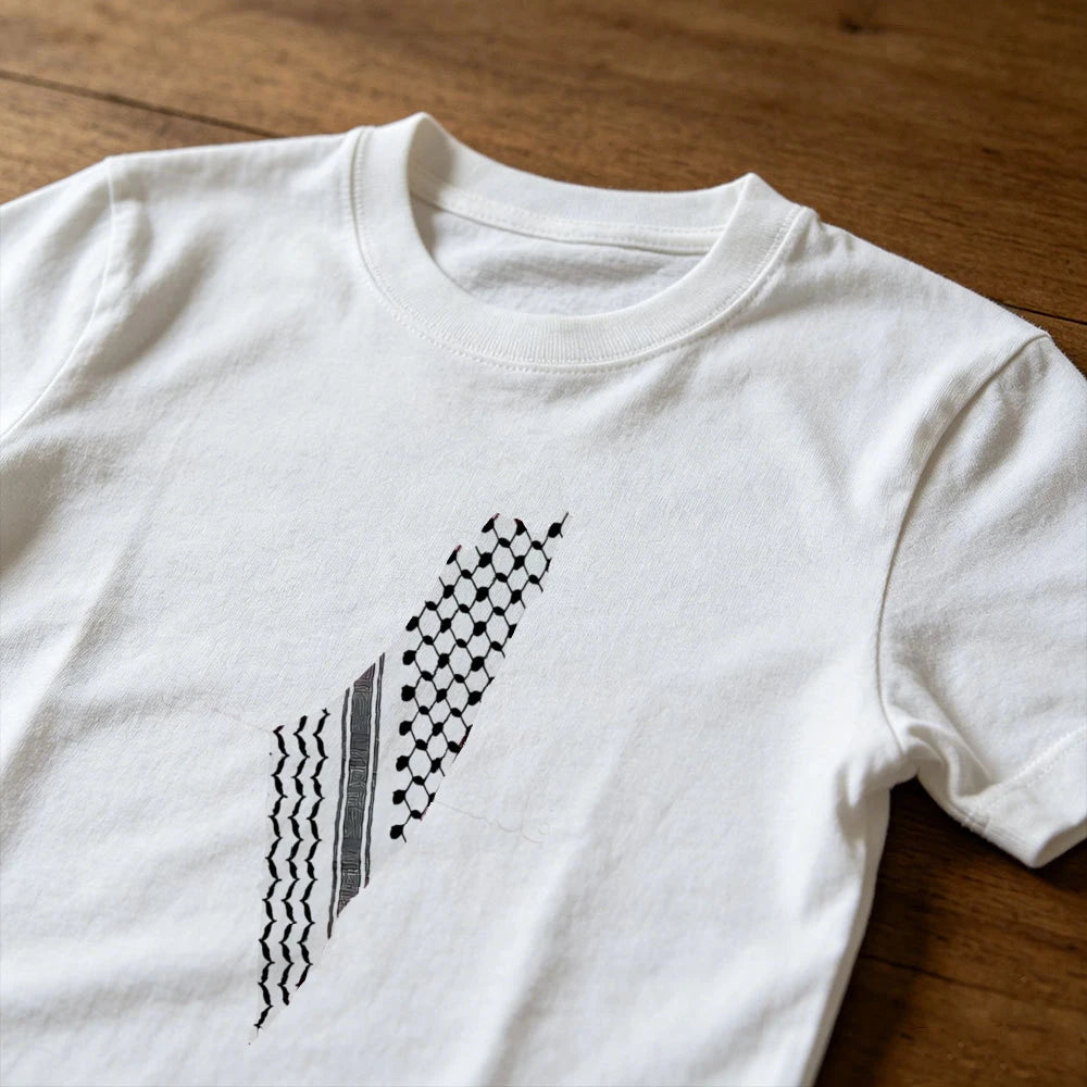 Palestine Keffiyeh Map Arabic Calligraphy Print Cotton T Shirt Men Heritage Patriotic Casual Graphic Tees Summer Men Clothing