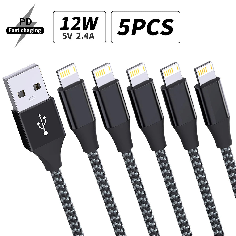 5Packs USB To Lightning Cable For IPhone, Fast Charging Cable Data