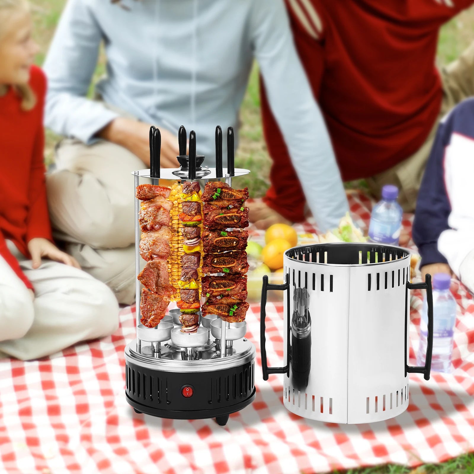 1000W Vertical Electric Grill, Vertical Rotisserie Grill, Electric Rotating Grill Machine with 5/6 Skewers Smoke-Free