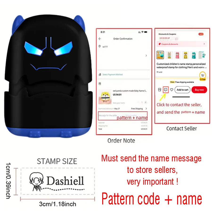 Customized children's name stamp,personalized waterproof stamp for clothing,Men's and women's personalized ink pad stamps