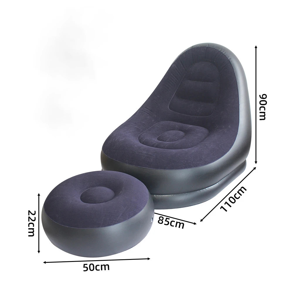 Inflatable Flocking Lazy Sofa Set with Foot Stool Portable