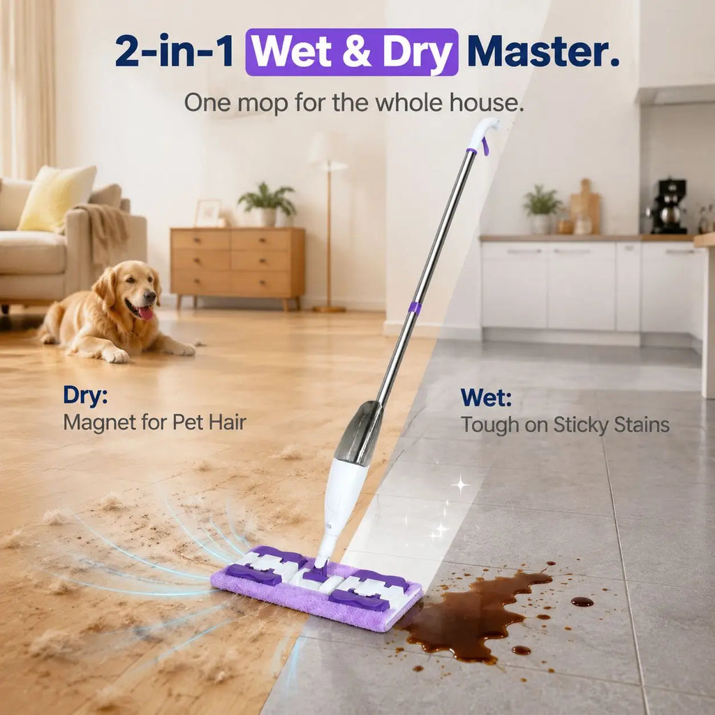 2 in 1 Spray Mop with 5 Microfiber Pads Wet & Dry Use Mop No Hand Washing