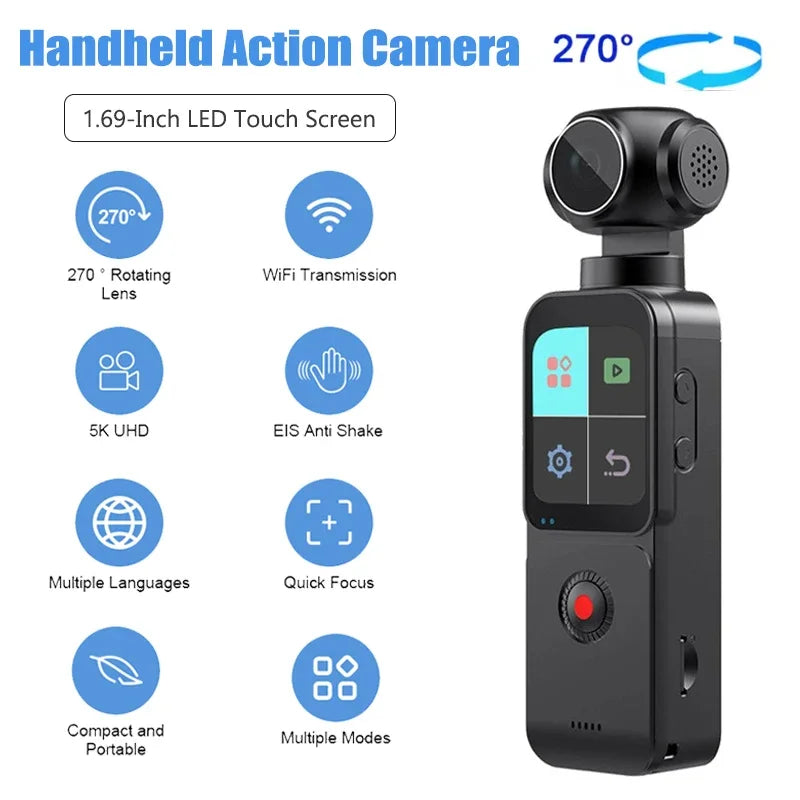 SKIG 5K Pocket Action Camera 270° Rotatable Vlog Rotation Camera for Outdoor Sport, Bike, Travel, Sports Camera Recorder