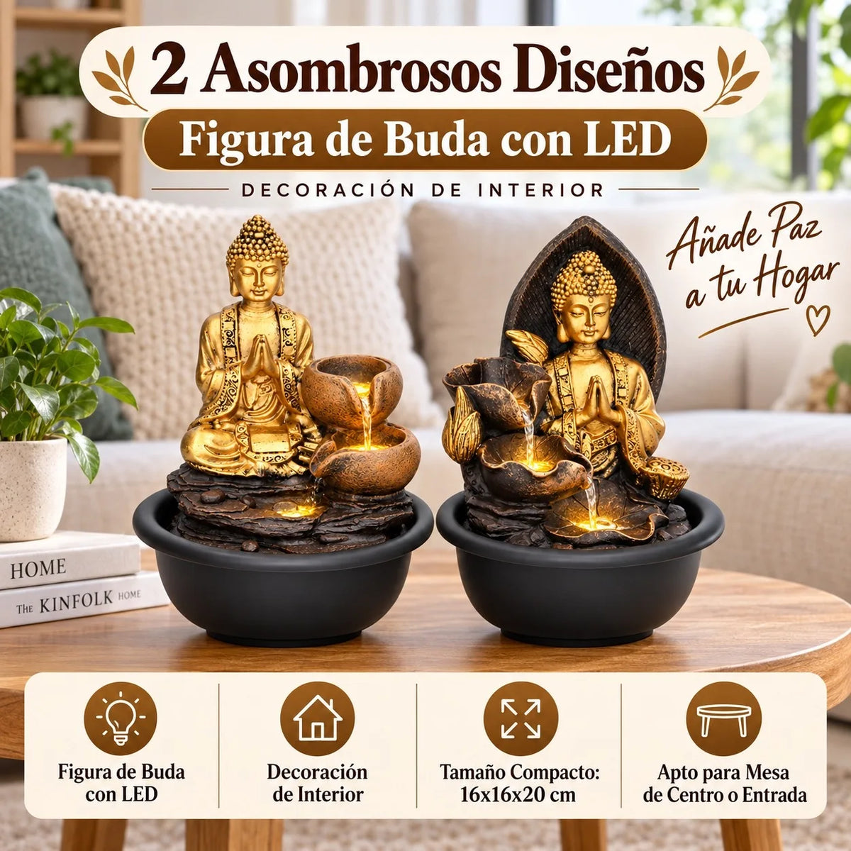 Decorative Buddha Water Fountain with LED Lighting for Indoor and Outdoor Use