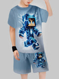 2025 new Block Man Digital Printing Cross Border Children's Clothing Casual Short Sleeved T-shirt Boys' Clothing