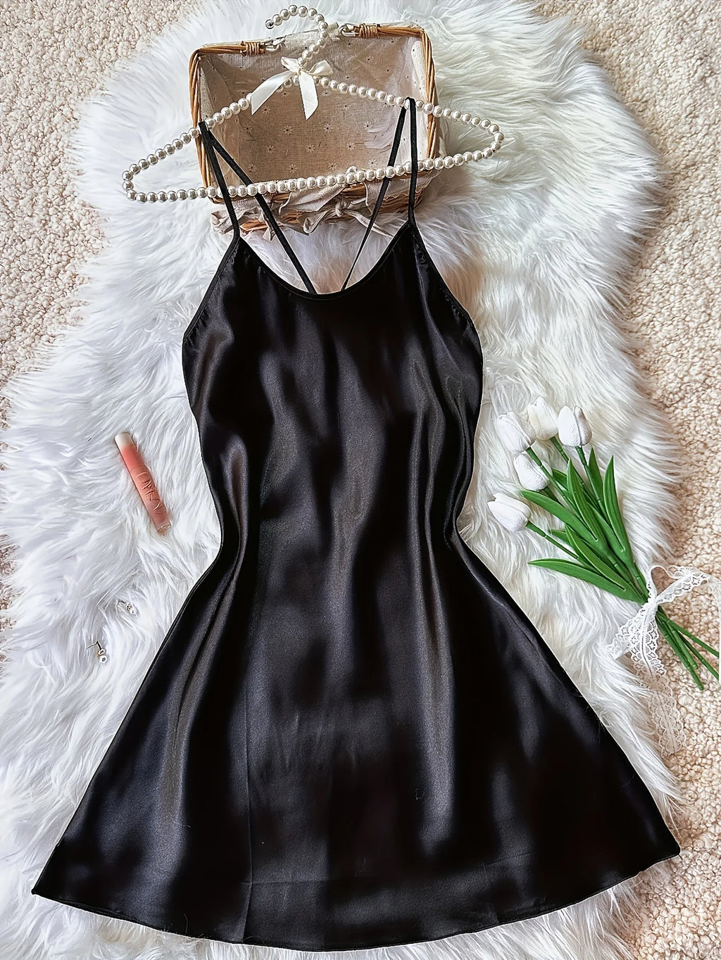 Women's Sleepwear Summer Ice Silk Stain Nightdress Sexy Backless