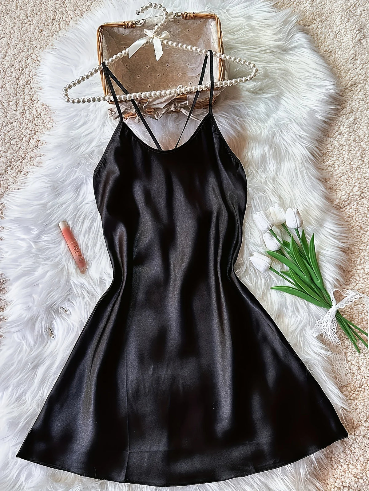 Women's Sleepwear Summer Ice Silk Stain Nightdress Sexy Backless