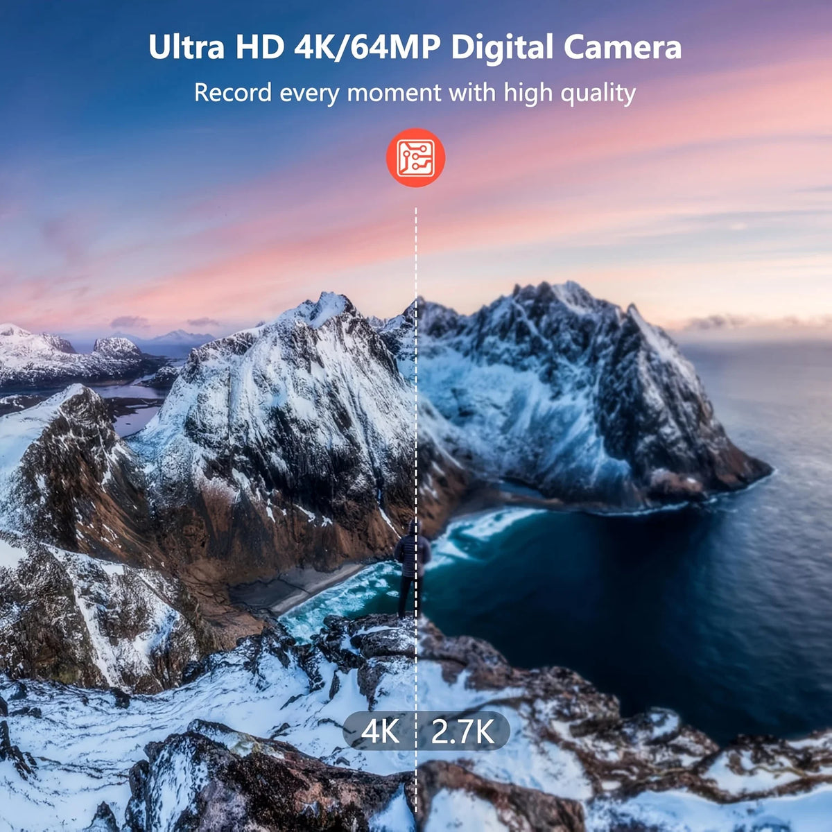 4K Digital Camera for Photography,4k Camera with Ring Light，180°
