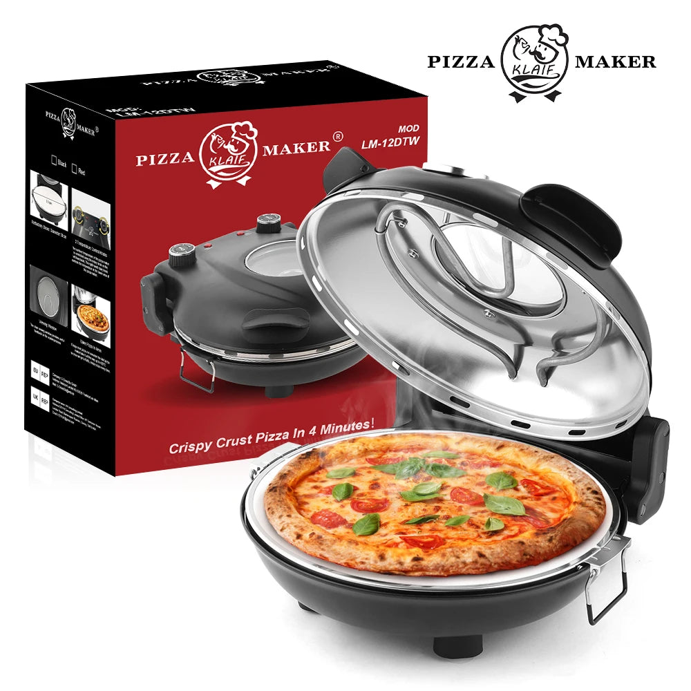 Klaif Electric Pizza Maker 420℃ 1200W 5 Separate Dual Temperature Levels Flame Resistant Stone Plate 12inch Pizza Oven 10Minute